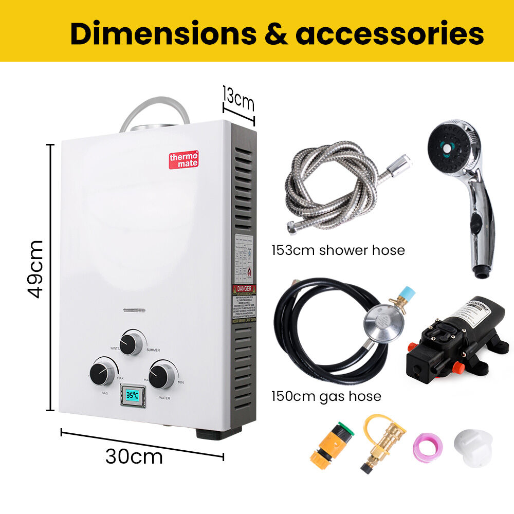 Portable Toilets & Showers: Thermomate Portable Gas Outdoor Camping Hot Water Heater System, with 12V Pump, Shower Head, White