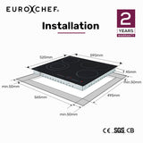 Cooktops & Stoves: EuroChef 60cm 4 Zone Ceramic Cooktop, 6600W Electric, FlexiZone Adjustable Size Hobs, Touch Controls