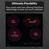 Cooktops & Stoves: EuroChef 60cm 4 Zone Ceramic Cooktop, 6600W Electric, FlexiZone Adjustable Size Hobs, Touch Controls