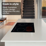 Cooktops & Stoves: EuroChef 60cm 4 Zone Ceramic Cooktop, 6600W Electric, FlexiZone Adjustable Size Hobs, Touch Controls