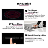 Cooktops & Stoves: EuroChef 60cm 4 Zone Ceramic Cooktop, 6600W Electric, FlexiZone Adjustable Size Hobs, Touch Controls