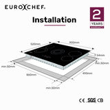 Cooktops & Stoves: EuroChef 90cm 5 Zone Ceramic Cooktop, 8900W Electric, FlexiZone Adjustable Size Hobs, Touch Controls