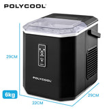 Ice Makers: POLYCOOL Portable Ice Maker Machine, Automatic, 12kg/day,  Auto Clean, with Scoop and Removable Basket, Black