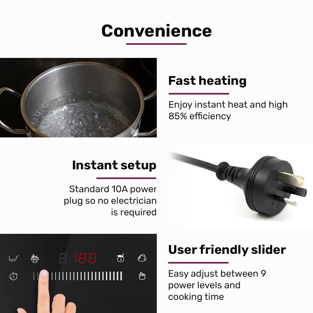 EUROCHEF Induction Benchtop Cooktop, 2000W, 9 Heat Levels, Fast Electric Portable Cooker, Touch Controls with Slider