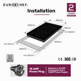 Cooktops & Stoves: EuroChef 30cm 2 Zone Induction Cooktop, 3300W Electric, Touch Controls