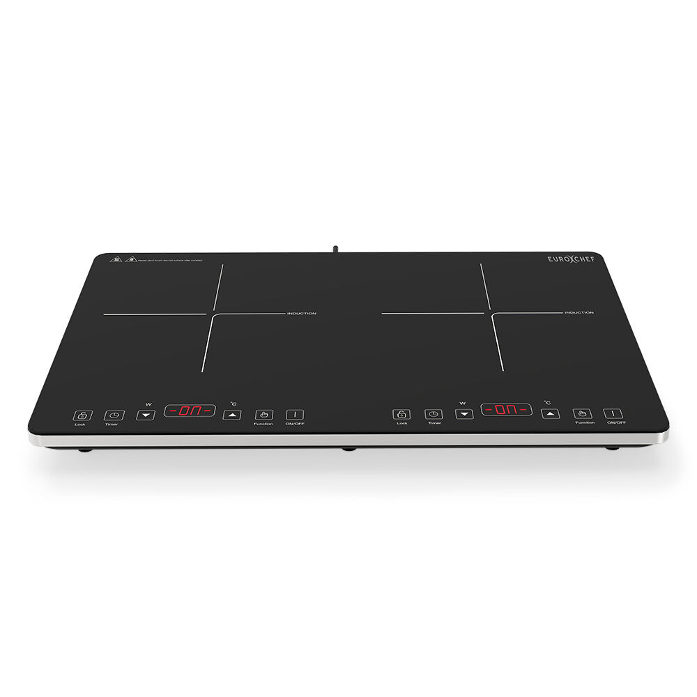 EUROCHEF Double Induction Benchtop Cooktop, 9 Heat Levels, Fast Electric Portable Cooker, Touch Controls, Standard 10A Power Plug