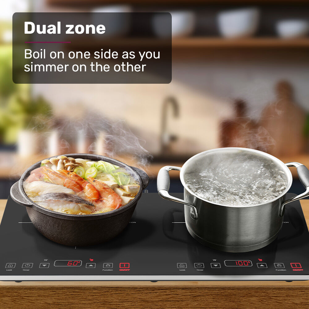 EUROCHEF Double Induction Benchtop Cooktop, 9 Heat Levels, Fast Electric Portable Cooker, Touch Controls, Standard 10A Power Plug