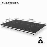 Cooktops & Stoves: EUROCHEF Double Induction Cooktop, 9 Heat Levels, Fast Electric Portable Cooker, Touch Controls, Standard 10A Power Plug