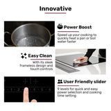 Cooktops & Stoves: EuroChef 60cm 4 Zone Induction Cooktop, 6800W Electric, Touch Controls