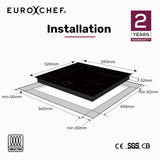 Cooktops & Stoves: EUROCHEF 60cm 4 Zone Induction Cooktop, 7200W Electric, FlexZone Function, Touch Controls