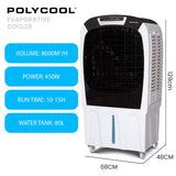 Evaporative Coolers: POLYCOOL 450W 80L Evaporative Air Cooler, Commercial Grade, Remote Control, Fan