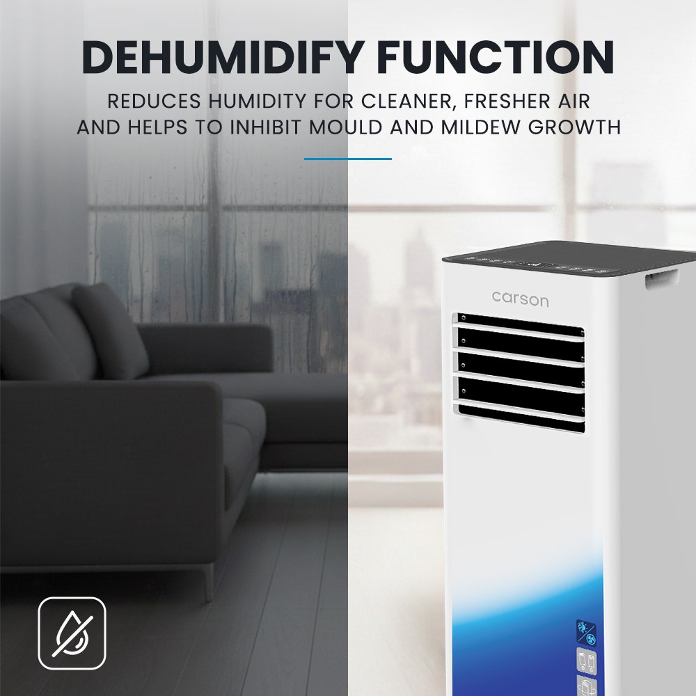CARSON 2.05kW Portable Air Conditioner, Bluetec Edition, Dehumidifier & Fan Mode, Remote Control, 24hr Timer, Sleep Mode