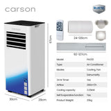 Portable Air Conditioners: CARSON 2.05kW Portable Air Conditioner, Bluetec Edition, Dehumidifier & Fan Mode, Remote Control, 24hr Timer, Sleep Mode