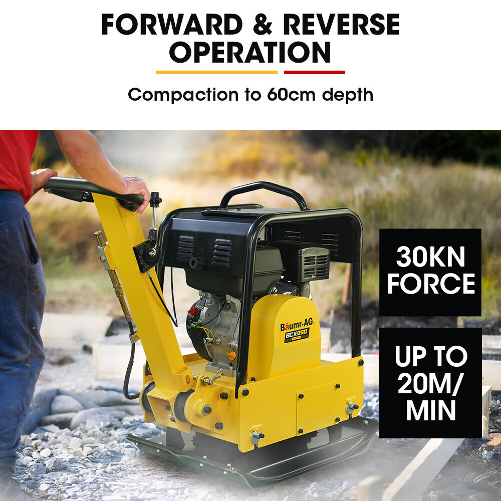 Outdoor Power Equipment: BAUMR-AG 185kg Reversible Vibratory Plate Compactor, Commercial 9HP 270cc, 500x700mm, Wheel Kit, for Sand Soil Gravel Asphalt (BCX-950)