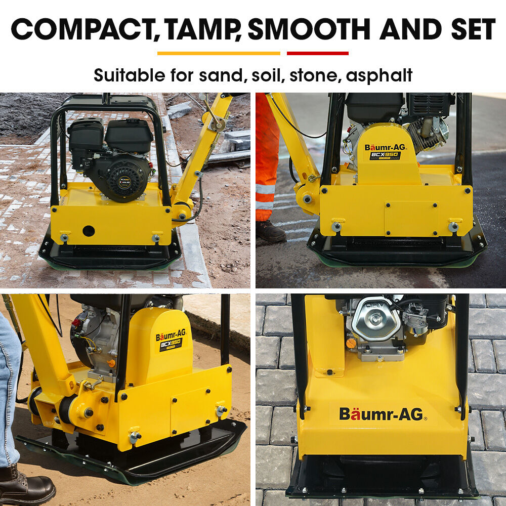 Outdoor Power Equipment: BAUMR-AG 185kg Reversible Vibratory Plate Compactor, Commercial 9HP 270cc, 500x700mm, Wheel Kit, for Sand Soil Gravel Asphalt (BCX-950)