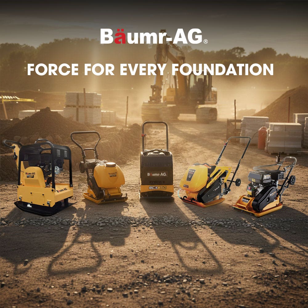 BAUMR-AG 60kg 370x510mm 6.5HP Plate Compactor, Paver Pad, Transport Wheels
