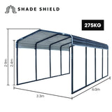 Canopies & Gazebos: SHADE SHIELD Single Carport Shed 3.3 x 6 x 2.9m, Galvanised Steel Frame, Powder Coated Gable Roof, Shelter for Car Caravan Boat Tractor Agricultural