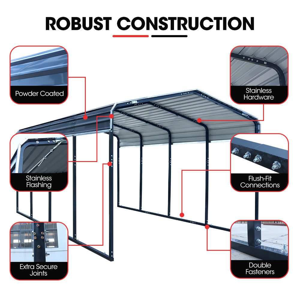 Canopies & Gazebos: SHADE SHIELD Single Carport Shed 3.3 x 6 x 2.9m, Galvanised Steel Frame, Powder Coated Gable Roof, Shelter for Car Caravan Boat Tractor Agricultural