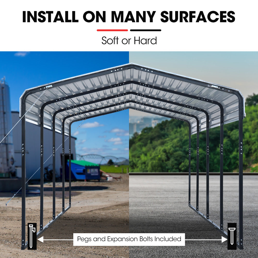 Canopies & Gazebos: SHADE SHIELD Single Carport Shed 3.3 x 6 x 2.9m, Galvanised Steel Frame, Powder Coated Gable Roof, Shelter for Car Caravan Boat Tractor Agricultural
