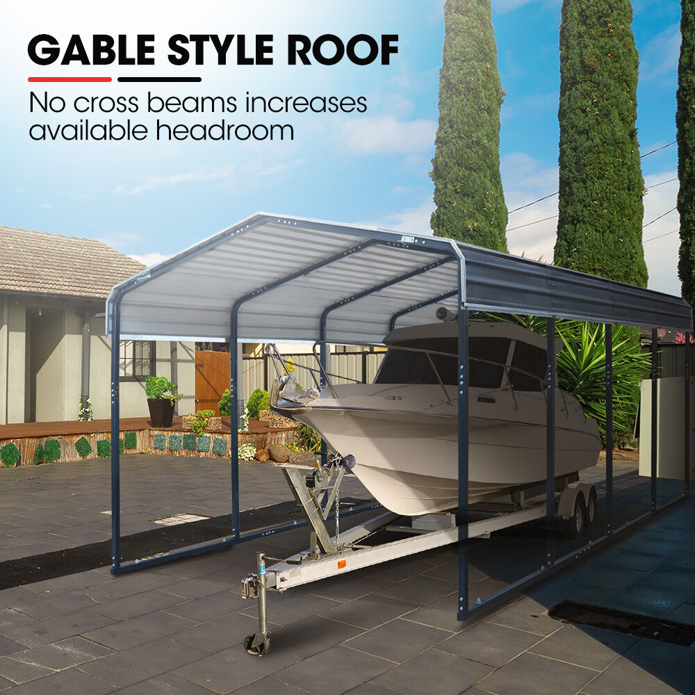 Canopies & Gazebos: SHADE SHIELD Single Carport Shed 3.3 x 6 x 2.9m, Galvanised Steel Frame, Powder Coated Gable Roof, Shelter for Car Caravan Boat Tractor Agricultural