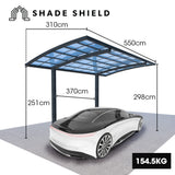 Canopies & Gazebos: SHADE SHIELD Single Cantilever Carport 3.0m x 5.5m x 3.5m, Aluminium Alloy Frame, Polycarbonate Roof, Shelter for Car or Outdoor Living