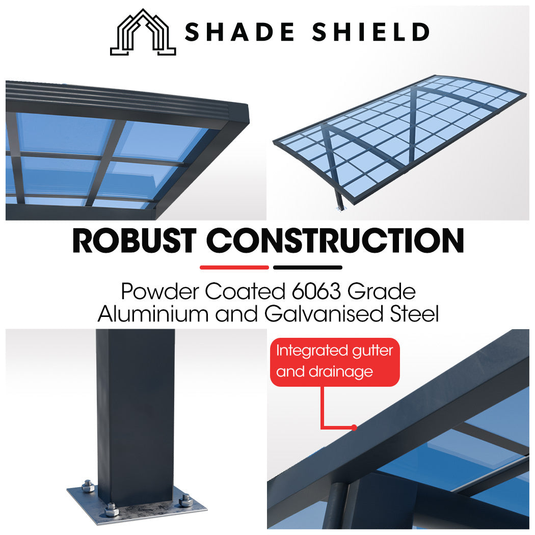Canopies & Gazebos: SHADE SHIELD Single Cantilever Carport 3.0m x 5.5m x 3.5m, Aluminium Alloy Frame, Polycarbonate Roof, Shelter for Car or Outdoor Living