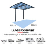 Canopies & Gazebos: SHADE SHIELD Single Cantilever Carport 3.0m x 5.5m x 3.5m, Aluminium Alloy Frame, Polycarbonate Roof, Shelter for Car or Outdoor Living