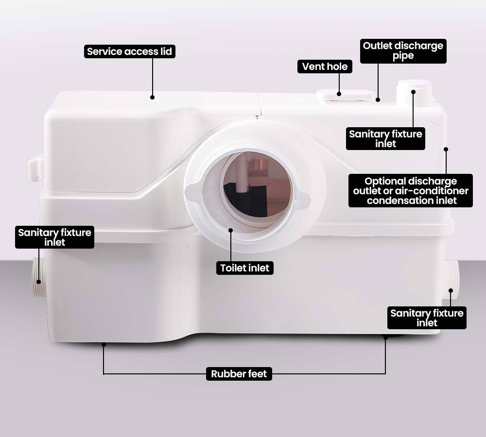 Sewage Pumps: PROTEGE Macerator Pump 800W Commercial 4 Inlet for P-Trap Toilet Upflush Heavy-Duty