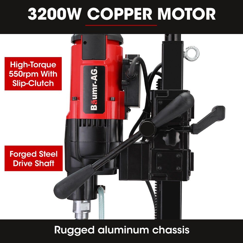 Power Drills & Accessories: BAUMR-AG 3200W 280mm Wet/Dry Core Drill w/ Wheeled Stand & 102mm Bit Combo, for Concrete Coring Hole Drilling