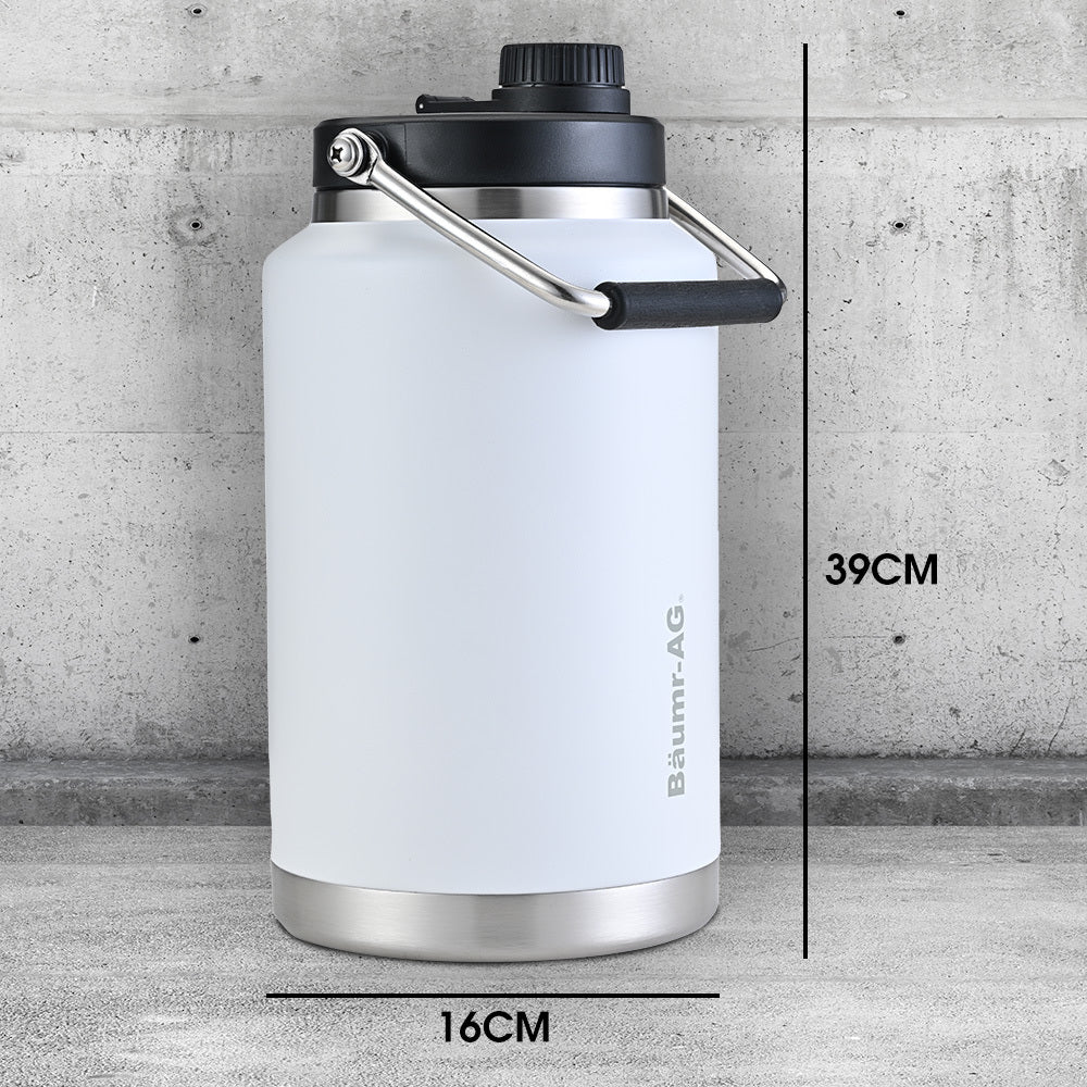 Drinkware: Baumr-AG 3.8L Double Wall Insulated Stainless Steel Water Bottle, Drink Jug with Handle, White