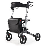 Mobility & Accessibility: EQUIPMED Foldable Aluminium Walking Frame Rollator with Bag and Seat, Silver