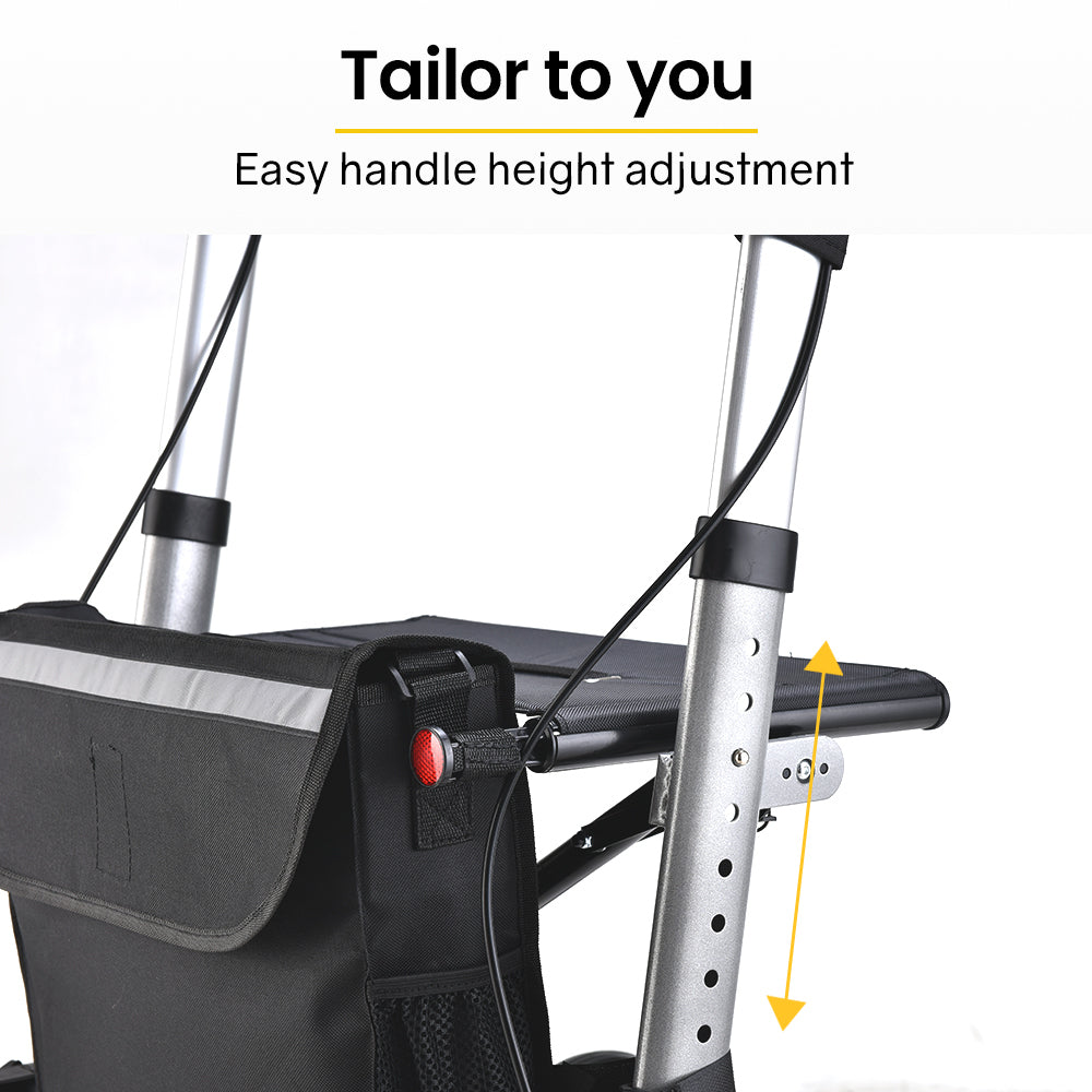 Mobility & Accessibility: EQUIPMED Foldable Aluminium Walking Frame Rollator with Bag and Seat, Silver