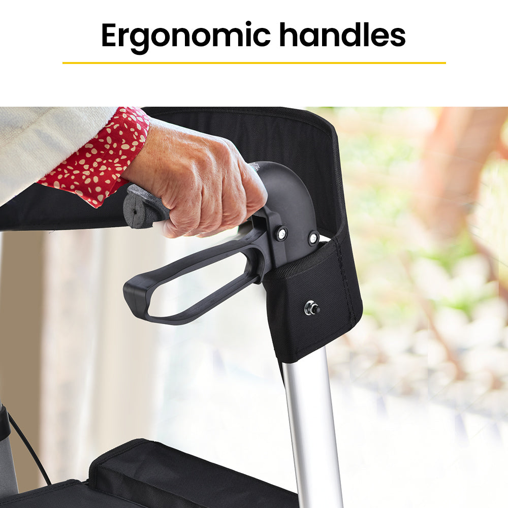 Mobility & Accessibility: EQUIPMED Foldable Aluminium Walking Frame Rollator with Bag and Seat, Silver