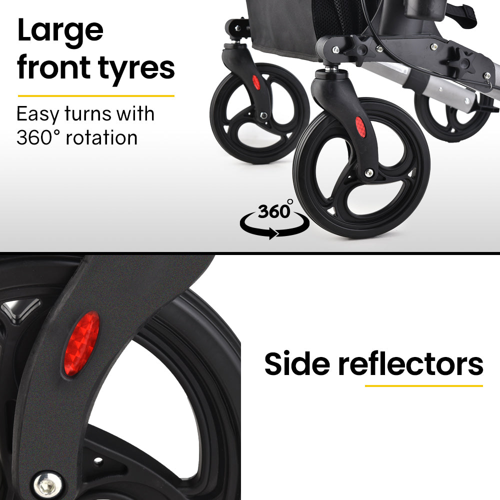 Mobility & Accessibility: EQUIPMED Foldable Aluminium Walking Frame Rollator with Bag and Seat, Silver