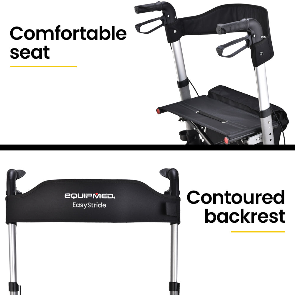 Mobility & Accessibility: EQUIPMED Foldable Aluminium Walking Frame Rollator with Bag and Seat, Silver