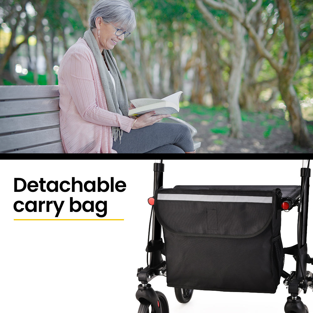 Mobility & Accessibility: EQUIPMED Foldable Aluminium Walking Frame Rollator with Bag and Seat, Silver