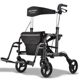 Mobility & Accessibility: EQUIPMED 2-in-1 Foldable Aluminium Walking Frame Rollator and Transit Wheelchair with Bag, Titanium colour