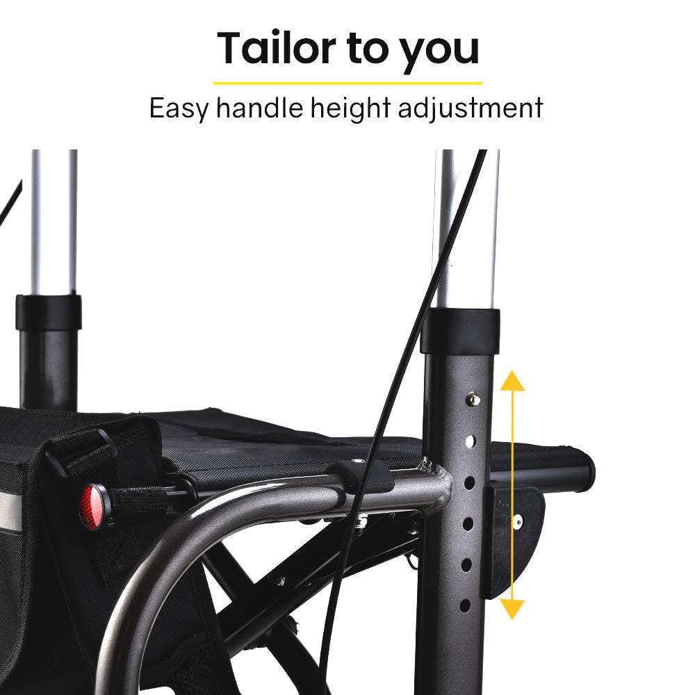 Mobility & Accessibility: EQUIPMED 2-in-1 Foldable Aluminium Walking Frame Rollator and Transit Wheelchair with Bag, Titanium colour