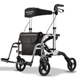 Mobility & Accessibility: EQUIPMED 2-in-1 Folding Rollator Wheelchair Adjustable Mobility Walker w/ Park Brakes & Bag, Silver