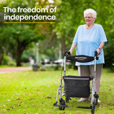 Mobility & Accessibility: EQUIPMED 2-in-1 Folding Rollator Wheelchair Adjustable Mobility Walker w/ Park Brakes & Bag, Silver