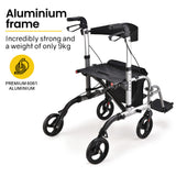 Mobility & Accessibility: EQUIPMED 2-in-1 Folding Rollator Wheelchair Adjustable Mobility Walker w/ Park Brakes & Bag, Silver