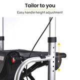 Mobility & Accessibility: EQUIPMED 2-in-1 Folding Rollator Wheelchair Adjustable Mobility Walker w/ Park Brakes & Bag, Silver