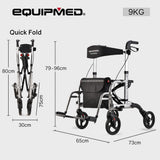 Mobility & Accessibility: EQUIPMED 2-in-1 Folding Rollator Wheelchair Adjustable Mobility Walker w/ Park Brakes & Bag, Silver