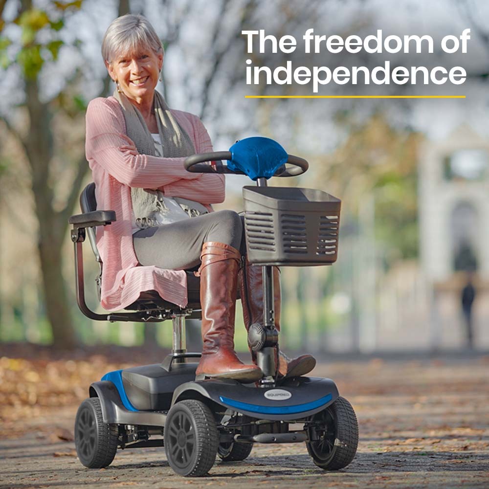 Mobility & Accessibility: EQUIPMED Electric Mobility Scooter Portable Folding for Elderly Older Adult, SmartRider Black & Blue