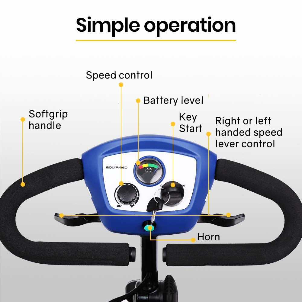 Mobility & Accessibility: EQUIPMED Electric Mobility Scooter Portable Folding for Elderly Older Adult, SmartRider Black & Blue