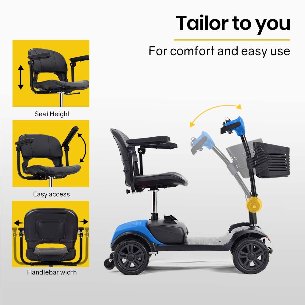 Mobility & Accessibility: EQUIPMED Electric Mobility Scooter Portable Folding for Elderly Older Adult, SmartRider Black & Blue