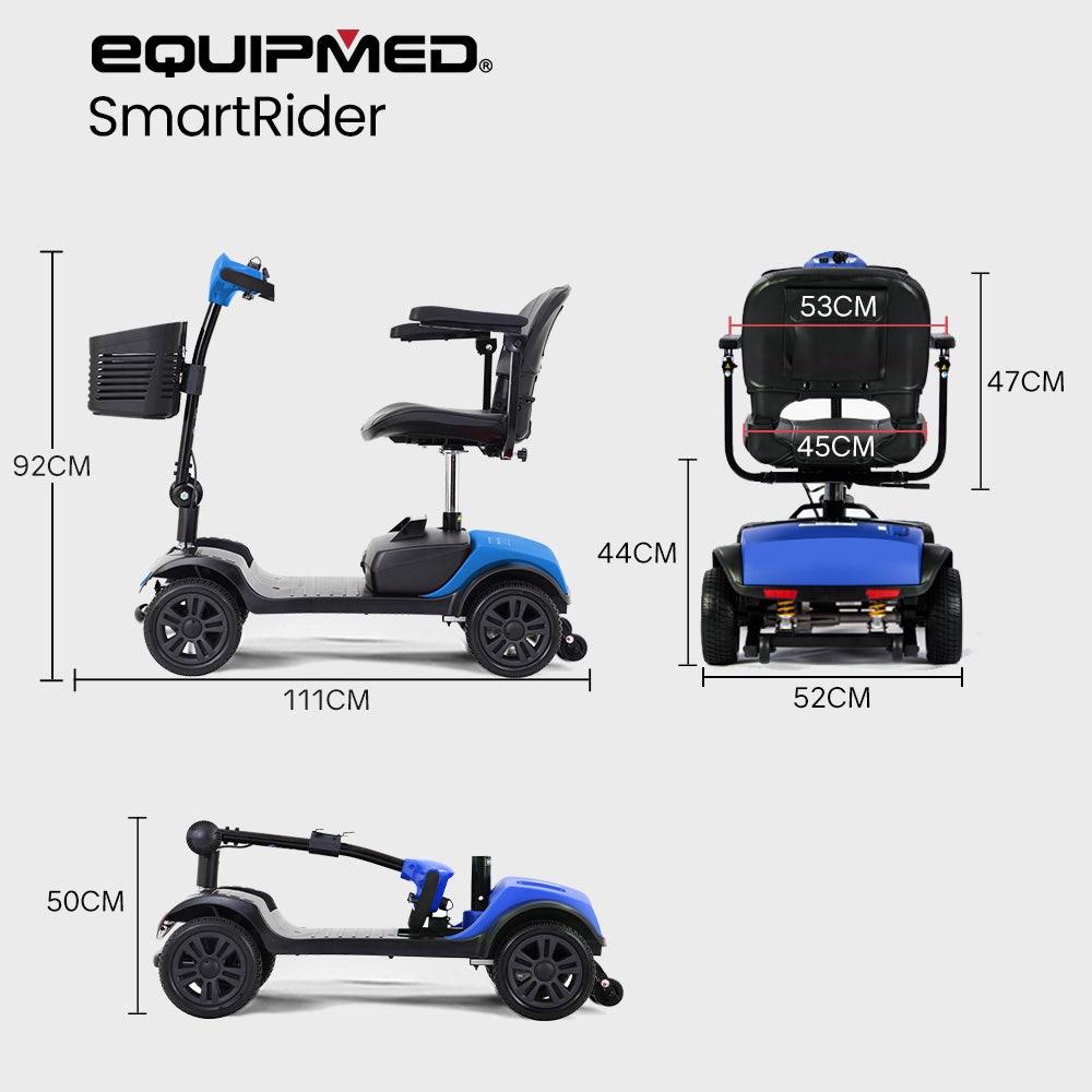 Mobility & Accessibility: EQUIPMED Electric Mobility Scooter Portable Folding for Elderly Older Adult, SmartRider Black & Blue