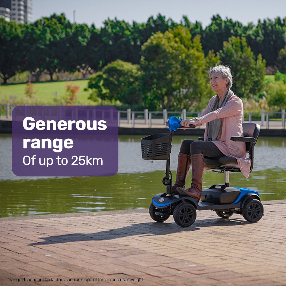 Mobility & Accessibility: EQUIPMED Electric Mobility Scooter Portable Folding for Elderly Older Adult, SmartRider Black & Blue