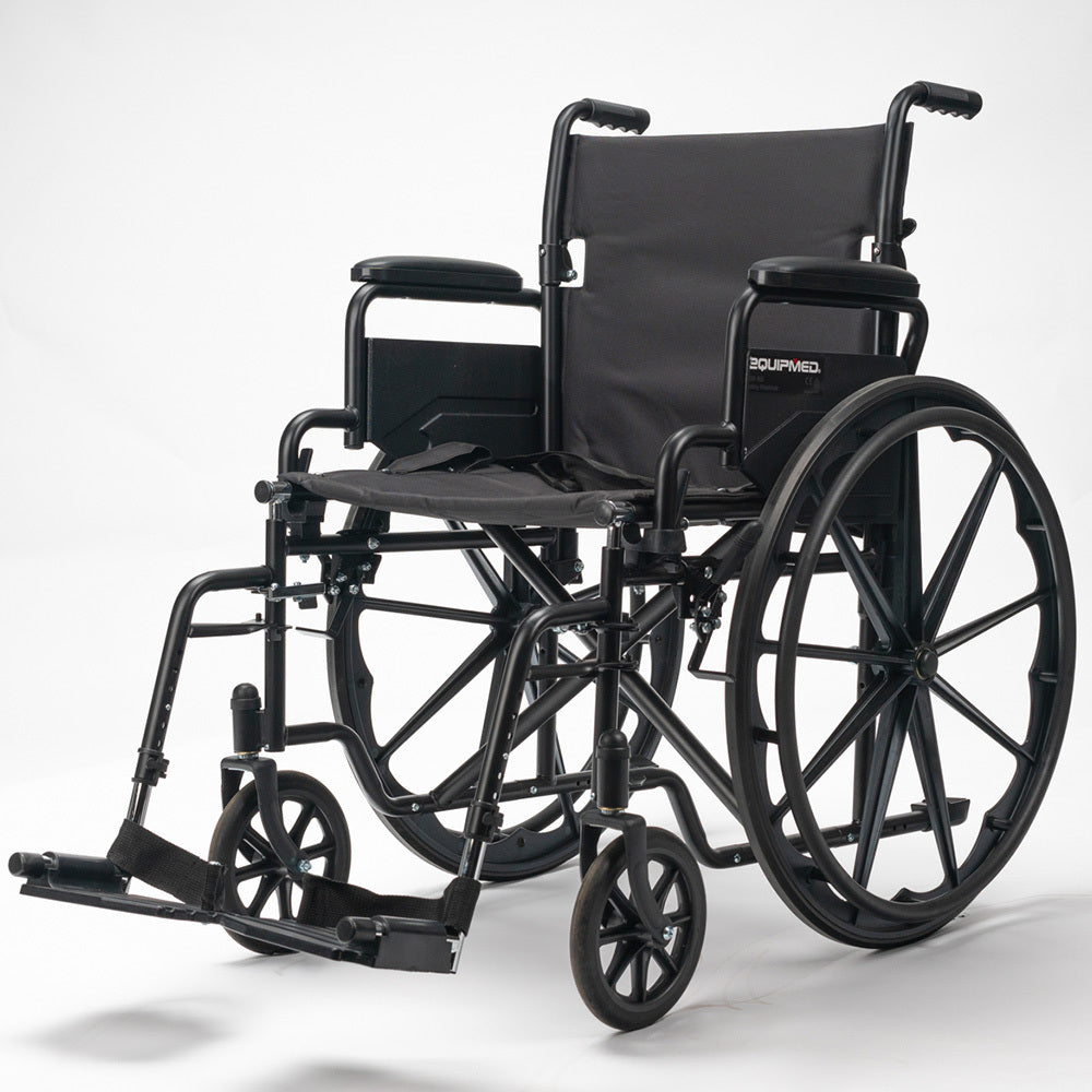 Mobility & Accessibility: EQUIPMED Portable Folding Wheelchair 24 Inch 136kg Capacity Wheel Chair Retractable Armrests, Black