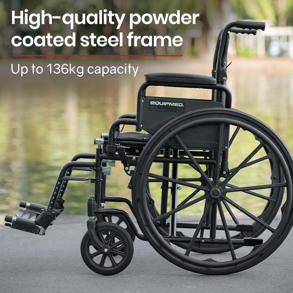 Mobility & Accessibility: EQUIPMED Portable Folding Wheelchair 24 Inch 136kg Capacity Wheel Chair Retractable Armrests, Black
